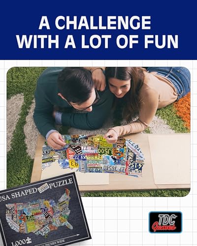 USA License Plate Map 1000 Piece Jigsaw Puzzle in the Shape of the US - 31 inches long - Cool Wall Art TDC Games