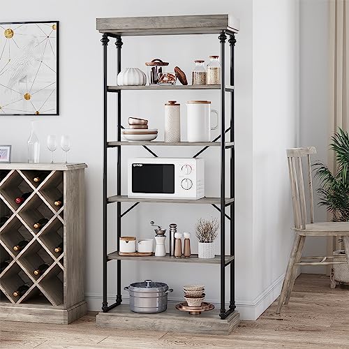 CABIHOME Rustic Industrial 6-Tier Bookshelf with Metal Frame for Stylish Storage and Display CABIHOME