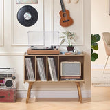 Lerliuo Record Player Stand with 4 Cabinet Holds Up to 220 Albums, Large Turntable Stand with Beech Wood Legs, Mid-Century Record Player Table Lerliuo