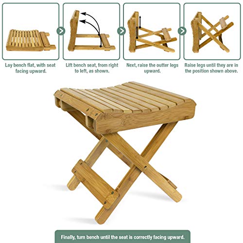 Sorbus Bamboo Folding Step Stool Bench - for Shaving, Shower Foot Rest, Bath Chair - Great for Bathroom, Spa, Sauna, Wooden Seat, Fully Assembled - 11.75" D x 12.25" W x 13.75" H - WoodArtSupply