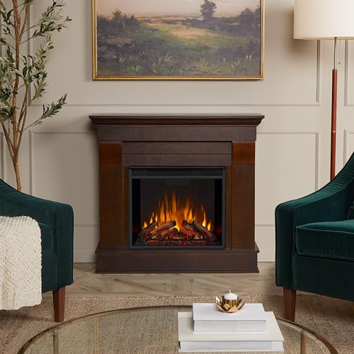 Real Flame Chateau 41” Electric Fireplace with Mantel for Living Room or Bedroom, Replaceable Fireplace Insert Heater, Realistic Log and Flame Effect, Remote Control, Timer Real Flame