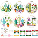BEUNITONE Cactus Embroidery Kit for Beginners, 6PC Succulent Plant Themed Needlepoint Kits for Adults with Hoops, Threads, Needles, Instructions and Full Kits, DIY Home Decor Craft Gift for Adults
