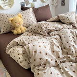 Jolusere Light Khaki Duvet Cover Full Chocolate Brown Love Heart Bedding Set for Girls Boys Simple Fashion Love Heart Shaped Pattern Comforter Cover Reversible Soft Microfiber 3Pcs Zipper Closure Jolusere