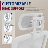 GABRYLLY Ergonomic Office Chair, High Back Home Desk Chair with Headrest, Flip-Up Arms, 90-120° Tilt Lock and Wide Cushion, 400LBS Mesh Chairs for Man Woman, White Task Chair(Grey,GY01WG) GABRYLLY