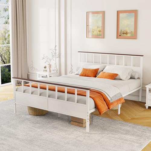 Farmhouse Queen Bed Frame with Headboard and Footboard by VOPEAK - Sturdy Wood Platform Design with Under Bed Storage, Noise-Free Support, No Box Spring Required, White - WoodArtSupply