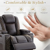 TUNYI Home Theater Recliner Chair - Power Recliner Sofa Chair with Adjustable Headrest Faux Leather Reclining Chair with USB/Storage/LED Light/Cup Holder (Brown, 1 PC)