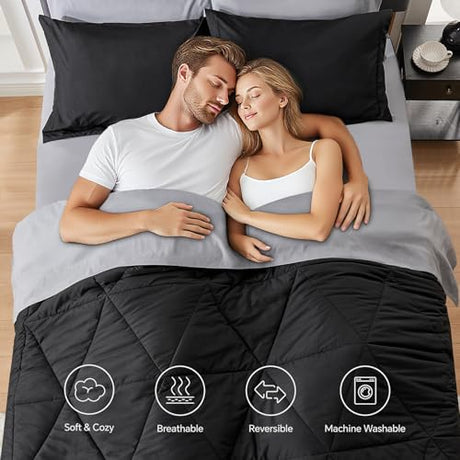 BEDELITE Twin XL Comforter Set 5 Pieces Bed in A Bag - Soft Microfiber Reversible Twin Extra Long Black Bed Set with Comforters, Sheets, Pillowcase & Sham, Cozy Bedding Sets for College Dorm Room BEDELITE