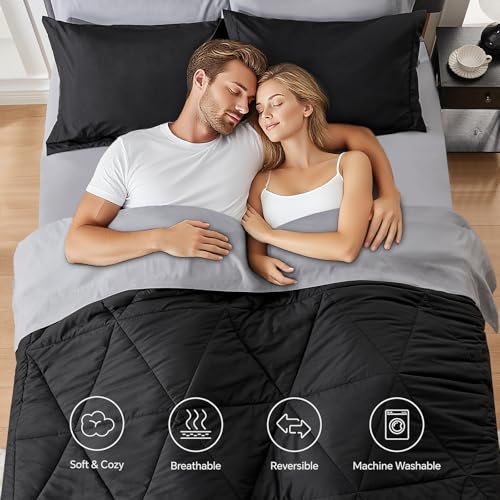 BEDELITE King Size Comforter Set 7 Pieces Bed in A Bag - Soft Microfiber Reversible Black Bed Set with Comforters, Sheets, Pillowcases & Shams, Cozy Luxury Bedding Sets for All Season BEDELITE