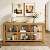 TRIBEWOOD 63-Inch Solid Wood Console Sofa Table, 3-Tier Narrow Farmhouse Entryway Table with 6 Storage Cubes for Living Room, Hallway, Brown TRIBEWOOD