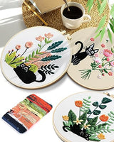TINDTOP Embroidery Kit for Adults, Embroidery Kit for Beginners Include Embroidery Cloth Hoops Threads for Craft Lover Hand Stitch with Embroidery Skill Techniques (Black Cat)