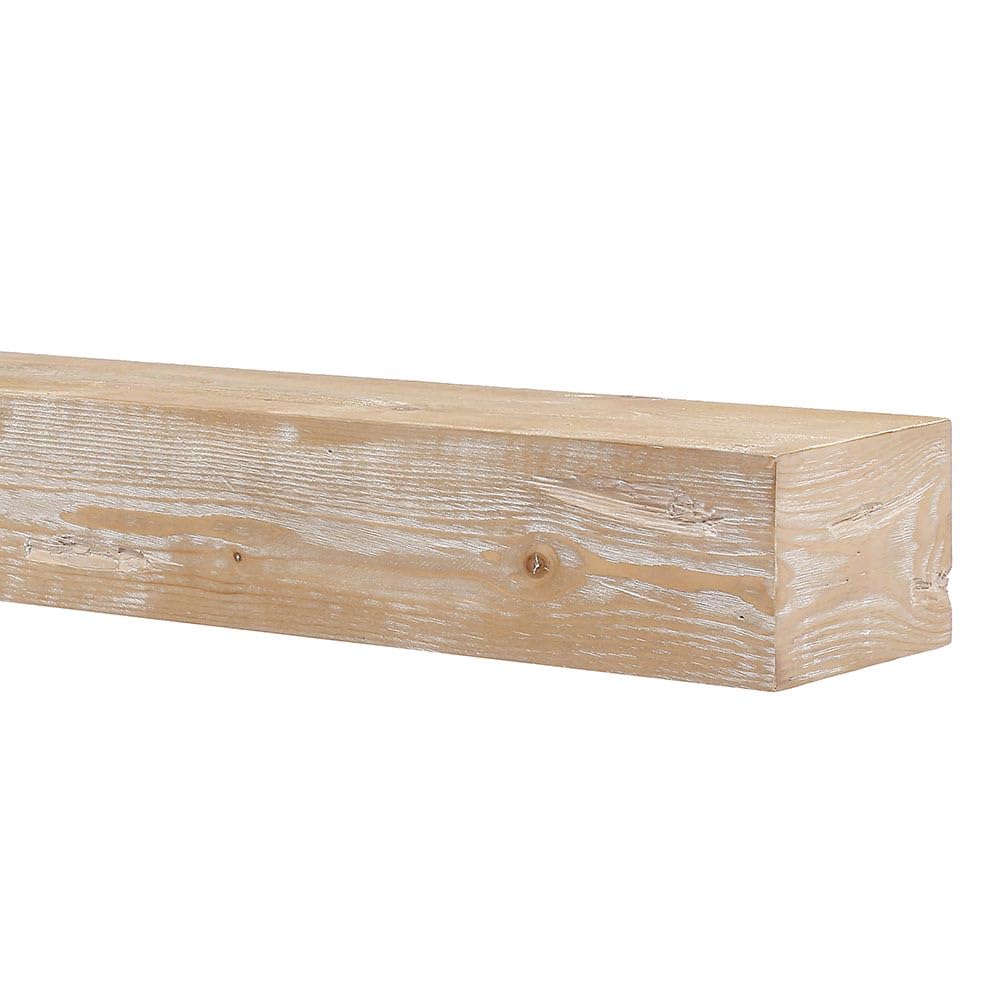 Dakota 60 Inch Floating Fireplace Mantel Shelf | Whitewash | Handcrafted Natural Pine Wood Shelves | Rustic Farmhouse Wall-Mounted Mantel for Fireplaces & Home Decor | 60” W x 5.5” H x 8” D MANTELSDIRECT