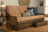 Jerry Sales FutonX Rustic Walnut Frame and Mattress Set with Choice to add Drawers, 8 Inch Innerspring Futon Sofa Bed Full Size Wood (Biege Matt, Frame and Drawers) Jerry Sales