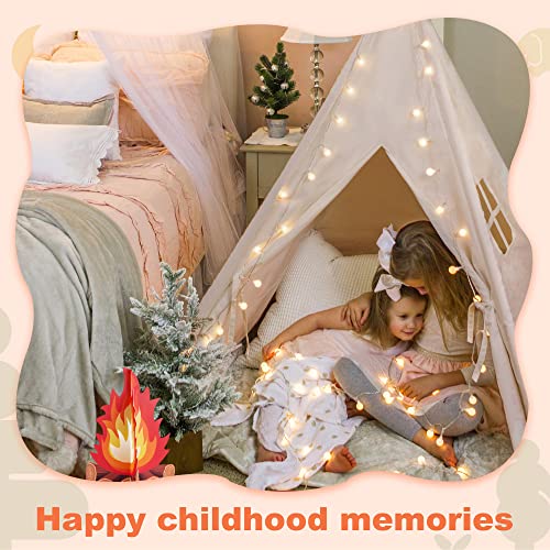Tiny Land Kids-Teepee-Tent with Lights & Campfire Toy & Carry Case, Natural Cotton Canvas Toddler Tent - Washable Foldable Teepee Tent for Kids Tiny Land