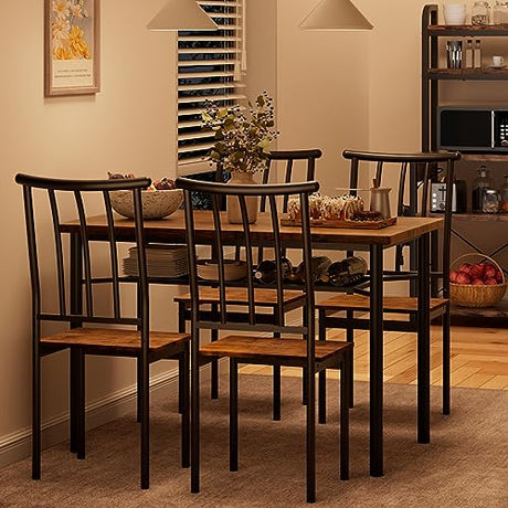 GAOMON Dining Table Set for 4, Kitchen Table and Chairs for 4 with Wine Rack, Dining Room Table Set with 4 Chairs, Rectangular Kitchen Table Set for Small Space, Apartment, Rustic Brown GAOMON