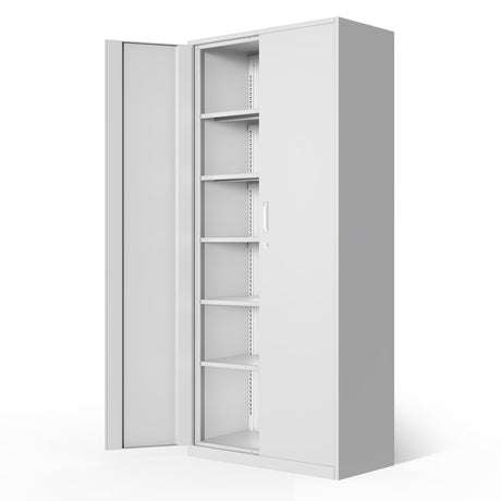 DNA MOTORING Metal Storage Cabinet, 71'' Locking Cabinet with 5 Adjustable Shelves, Metal Cabinet Heavy Duty Utility Cabinet for Garage,Office,Home,Gym, White, TOOLS-00632-WH-WH DNA MOTORING