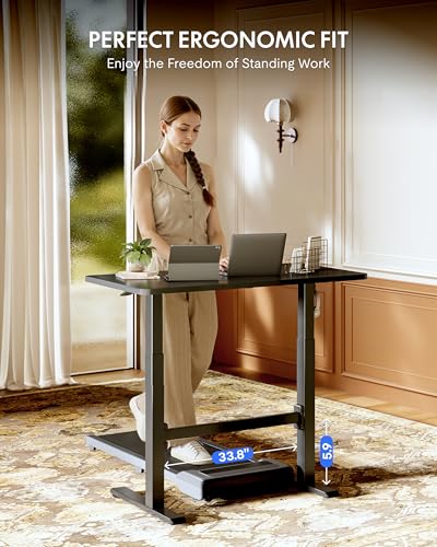 FLEXISPOT H7 Plus Gas Spring Adjustable Standing Desk, Mobile Rolling Sit-Stand Table with Wheels, Cordless Stand Up Desk for Small Spaces & Home Office, 48" One-Piece Desktop Black,Height 27.6"–45" FLEXISPOT