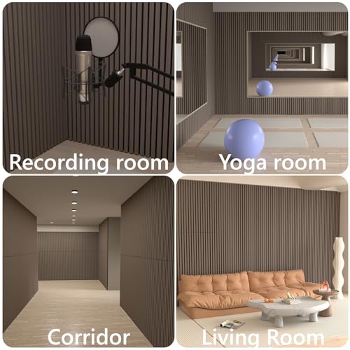 Elvone 2PCS Wood Wall Panels, 3D Fluted Sound Absorbing Slat Wall Paneling in Walnut, Wood Finish Sound Proof for Wall and Ceiling 47.2" x23.6"/ Elvone