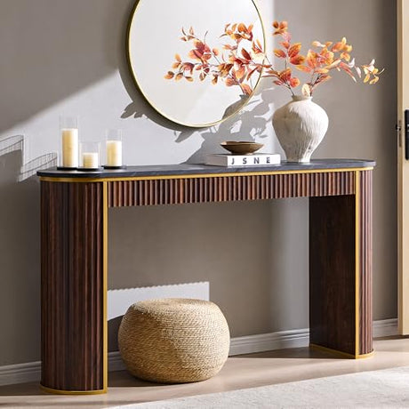 OKD Modern Fluted Console Table, 63" Long Narrow Entryway & Sofa Tables for Hallway, Tall Accent Table Behind Couch for Foyer Living Room, Dark Walnut OKD