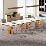 Tribesigns 70.87-Inch Conference Table for 6-8 People, 6 ft Meeting Table with Crossed Legs, Industrial Business Training Desk for Office Conference, Meeting Room (White & Brown) Tribesigns