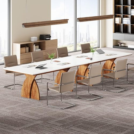 Tribesigns 70.87-Inch Conference Table for 6-8 People, 6 ft Meeting Table with Crossed Legs, Industrial Business Training Desk for Office Conference, Meeting Room (White & Brown) Tribesigns