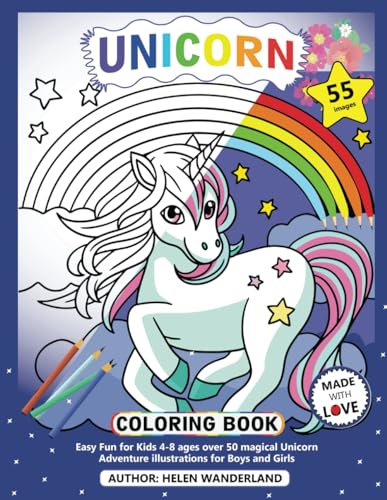 Unicorn Coloring Book: Easy Fun for Kids 4-8 ages. Over 50 Magical Unicorn Adventure Illustrations for Boys and Girls WoodArtSupply