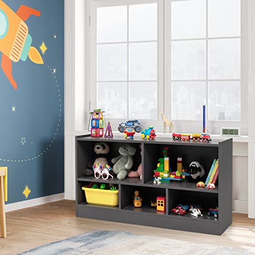 Tangkula 5-Cube Grey Open Bookshelf - Versatile 2-Tier Wooden Storage for Home and Kids Tangkula