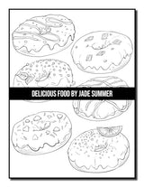 Delicious Food: An Adult Coloring Book with Decadent Desserts, Luscious Fruits, Relaxing Wines, Fresh Vegetables, Juicy Meats, Tasty Junk Foods, and More! WoodArtSupply