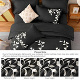 METAHOTS King Size Comforter Set - 7 Pieces White Floral Botanical Printed on Black King Comforter Set with Sheets, Soft Lightweight Microfiber Bedding Set for All Season(104"X90") METAHOTS