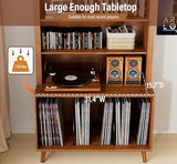 Limaoaio Large Record Player Stand with Vinyl Storage,6-Tier Arched Record Player Table Holds Up 350+ Albums, Turntable Stand with CD/DVD Rack,Vinyl Record Storage for Living Room(Walnut, 31.49''W) Limaoaio
