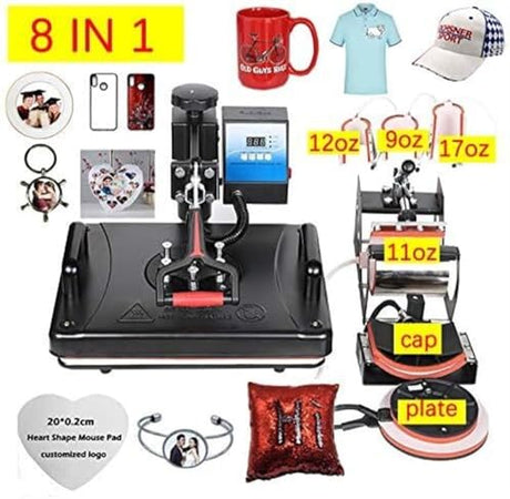CHIPEL Heat Press Machine, 30 * 38CM 8 in 1 Combo Heat Press Machine Sublimation Heat Transfer Printer for Mug/Cap/T Shirt (Size : EU) CHIPEL