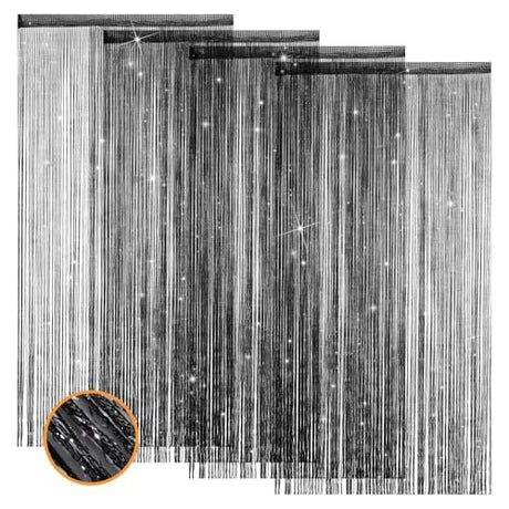 4 Pieces Glitter String Curtains Doorway Beads Curtains, 39 x 79 Inch Hanging Fringe Hippie Room Divider Door String Curtain Boho Doors Tassel for Doorways, Windows, Closet, Privacy Decor (Black) VavoStocks