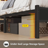 Twin Size Bed Frame with Charging Station and LED Lights, Twin Bed Frames with Storage Headboard, Black LED Bed Frame with Storage Shelves, Metal Platform with Under-Bed Storage, No Box Spring Needed CSZZD