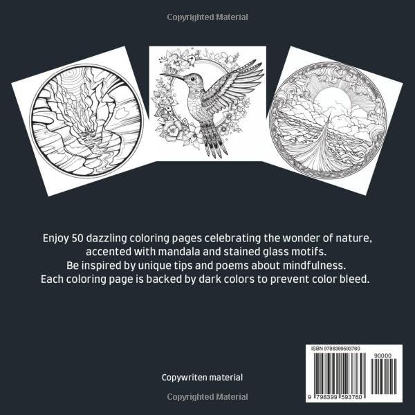 Mindful Nature Adult Coloring Book: For mindfulness, relaxation, and stress relief. Lower anxiety with Mandala and stained glass coloring pages.