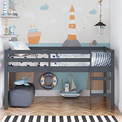 DHP Milton Junior Twin Loft Bed - Space-Saving Grey Design for Kids - WoodArtSupply