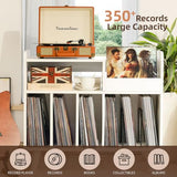 UODERS Record Player Stand, Large Record Player Table Cabinet with Open Vinyl Storage and Display Shelf Holds up to 350 Albums, Mid Century Wood Turntable for Living Room, Bedroom (White) UODERS
