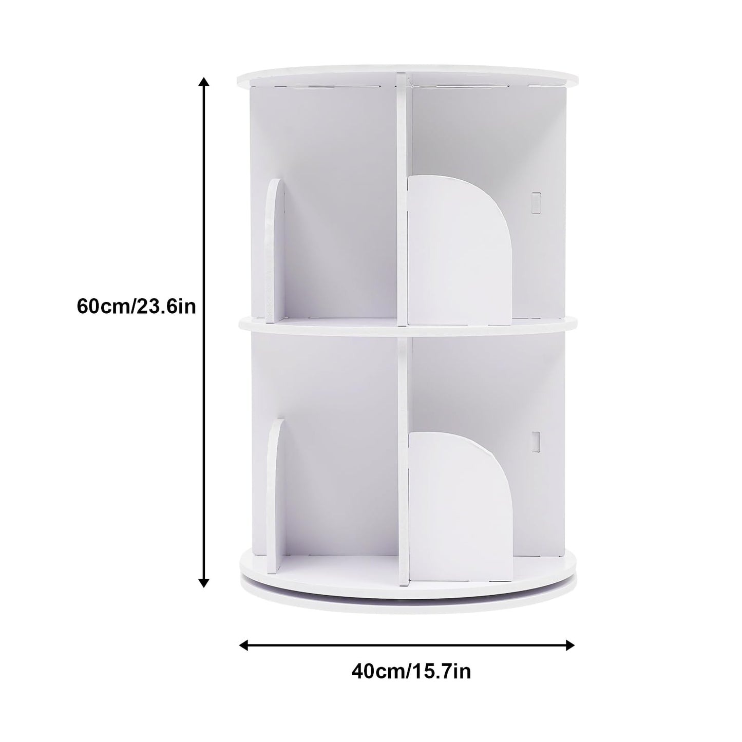 DDBESSIC 2-Tier 360° Rotating Bookshelf Tower for Small Spaces - White Display Shelf - WoodArtSupply