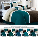 Chezmoi Collection Upland 7-Piece Quilted Patchwork Comforter Set, Teal/Beige/Brown, King Chezmoi Collection