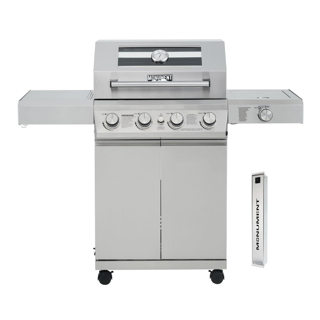 Monument Grills Larger 4-Burner Propane Gas Grills bbq Stainless Steel Heavy-Duty Cabinet Style with Knob Controls Side Burner Mesa 400m with Smoker Box (2 Items) Monument Grills