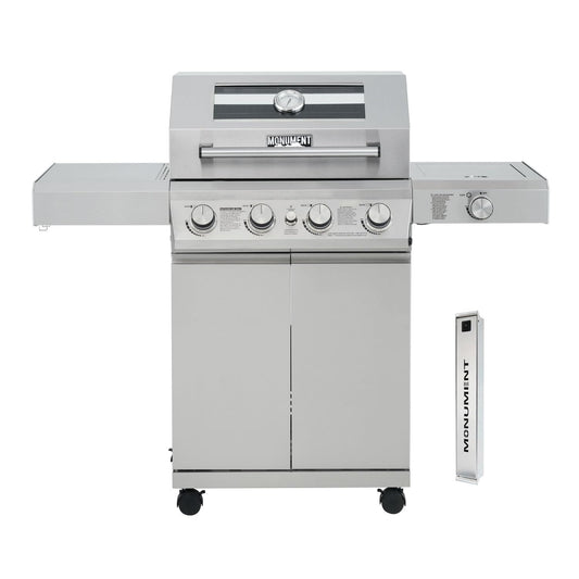 Monument Grills Larger 4-Burner Propane Gas Grills bbq Stainless Steel Heavy-Duty Cabinet Style with Knob Controls Side Burner Mesa 400m with Smoker Box (2 Items)