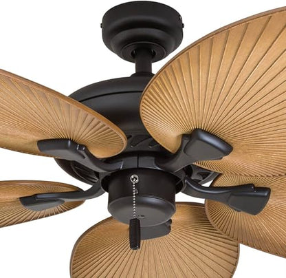 Honeywell Ceiling Fans Palm Island, 52 Inch Tropical Indoor Outdoor Ceiling Fan with No Light, Pull Chain, Three Mounting Options, 5 Palm Leaf Blades, Damp-Rated - 50505-01 (Bronze)