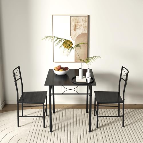 JOIN IRON 3-Piece Kitchen Dining Room Table Set for Small Spaces，Iron Wood Square Table with 2 Chairs for Kitchen Dining Room Furniture (Ash) JOIN IRON
