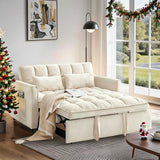 Trygoal Convertible Sofa Bed, Pull Out Couch with Side Pockets, 3 in 1 Velvet Fabric Loveseat Sleeper Sofa Bed, Pull Out Couch with Adjustable Backrest for Living Room, Bedroom, Apartment, White Trygoal