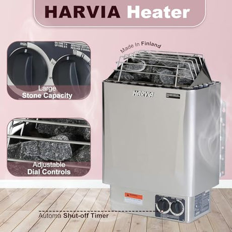 Outdoor Barrel Steam Sauna, 3-4 Person Canadian Red ceda Wood Sauna Room, 4.5KWHarvia Electric Heater, Asphalt Shingle Roof TaTalife