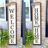 Outdoor Welcome Sign for Front Porch Standing Large 2 Sided 45"X9" Wooden Frame Tall Vertical Leaner Long Home Sweet Home Front Door Sign for Rustic Outside Farmhouse Modern Decor (Wood White) Surfapans