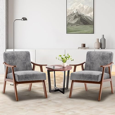 Furnimart Grey Accent Chair, Mid Century Modern Living Room Chair with Wood Frame, Comfy Armchair Wingback Chair for Office Study Vanity Bedroom Waiting Room Furnimart