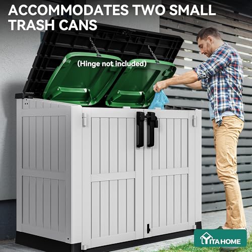YITAHOME 36 cu ft Resin Outdoor Storage Shed, Weather-Resistant Horizontal Tool Shed, Waterproof Outdoor Storage with Lockable Doors & Air Vent for Trash Cans, Garden Tools (Light Gray) YITAHOME