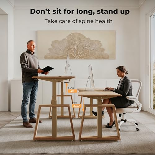 EUREKA ERGONOMIC Standing Desk, 63inch Executive Computer Desk Adjustable Height Stand up Table Modern Trapezoidal Leg,Touch Screen,Oak EUREKA ERGONOMIC
