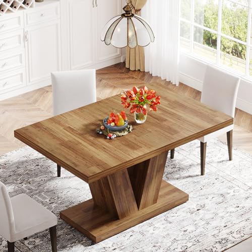 Tribesigns 47-Inch Dining Table for 4, Walnut Brown Kitchen Dinner Table with Heavy Duty Pedestal, Farmhouse Wooden Eating Table for Home, Dining Room, Small Space Tribesigns