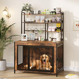 Halitaa 38.6" Dog Crate Furniture with Storage Shelves, Double Doors, Heavy Duty Dog Kennel Furniture for Large/Medium/Small Dogs, Wooden Dog Cage Pet House with Hooks, Rustic Brown Halitaa
