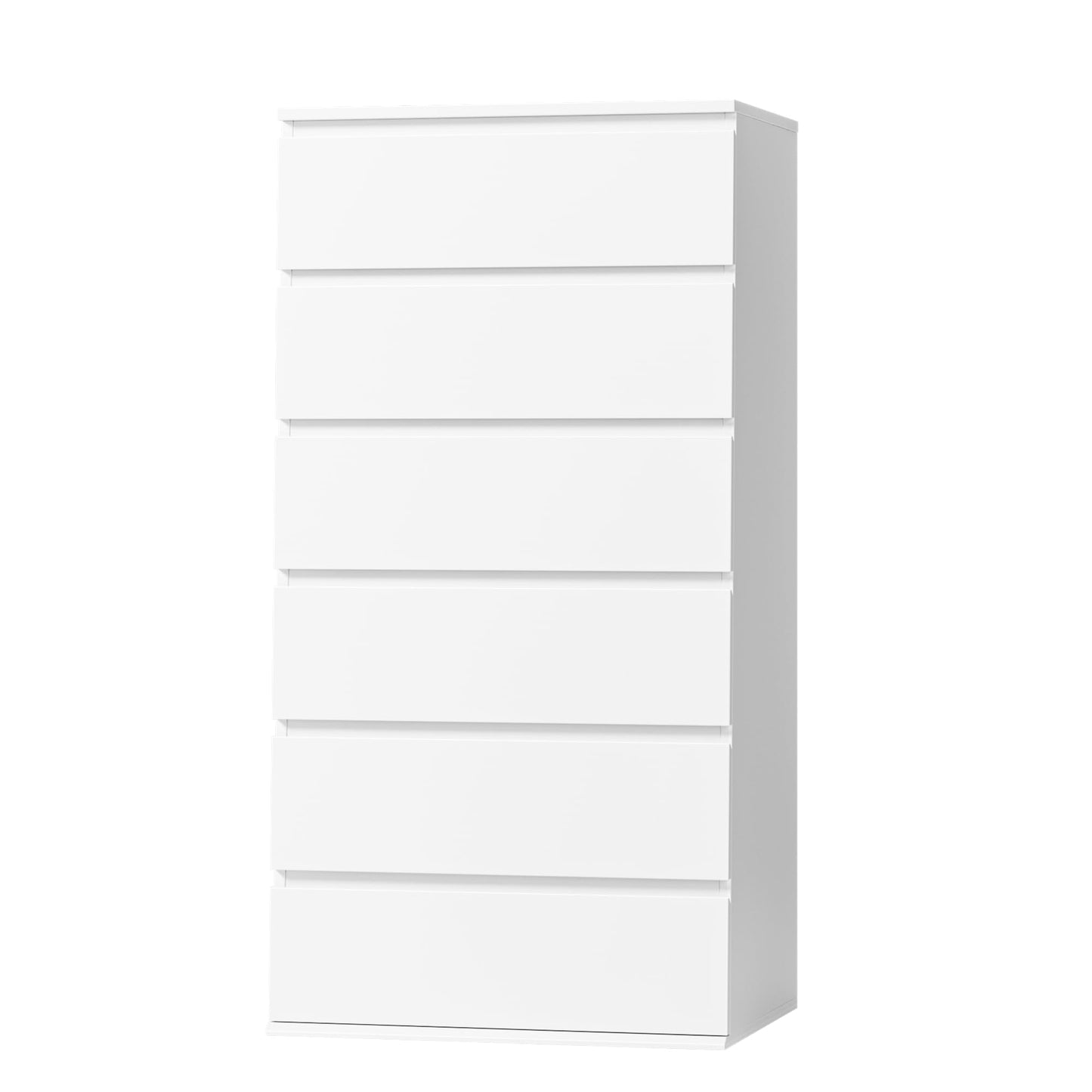 FOTOSOK White Dresser, 6 Drawer Dresser, Modern Tall Floor Storage Cabinet with Metal Sliding Rail, Wooden Handleless Drawer Cabinet, 6-Layer Large Capacity Vertical Dressers for Home & Office